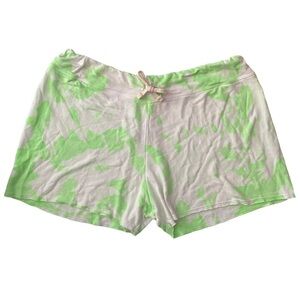 Sundry White Neon Green Tie Dye High Waist Raw Hem Athletic Shorts 4